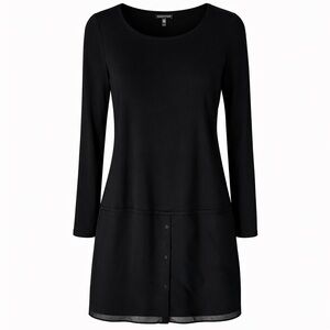 Eileen Fisher Black 100% Silk Mixed Media Tunic Top XS